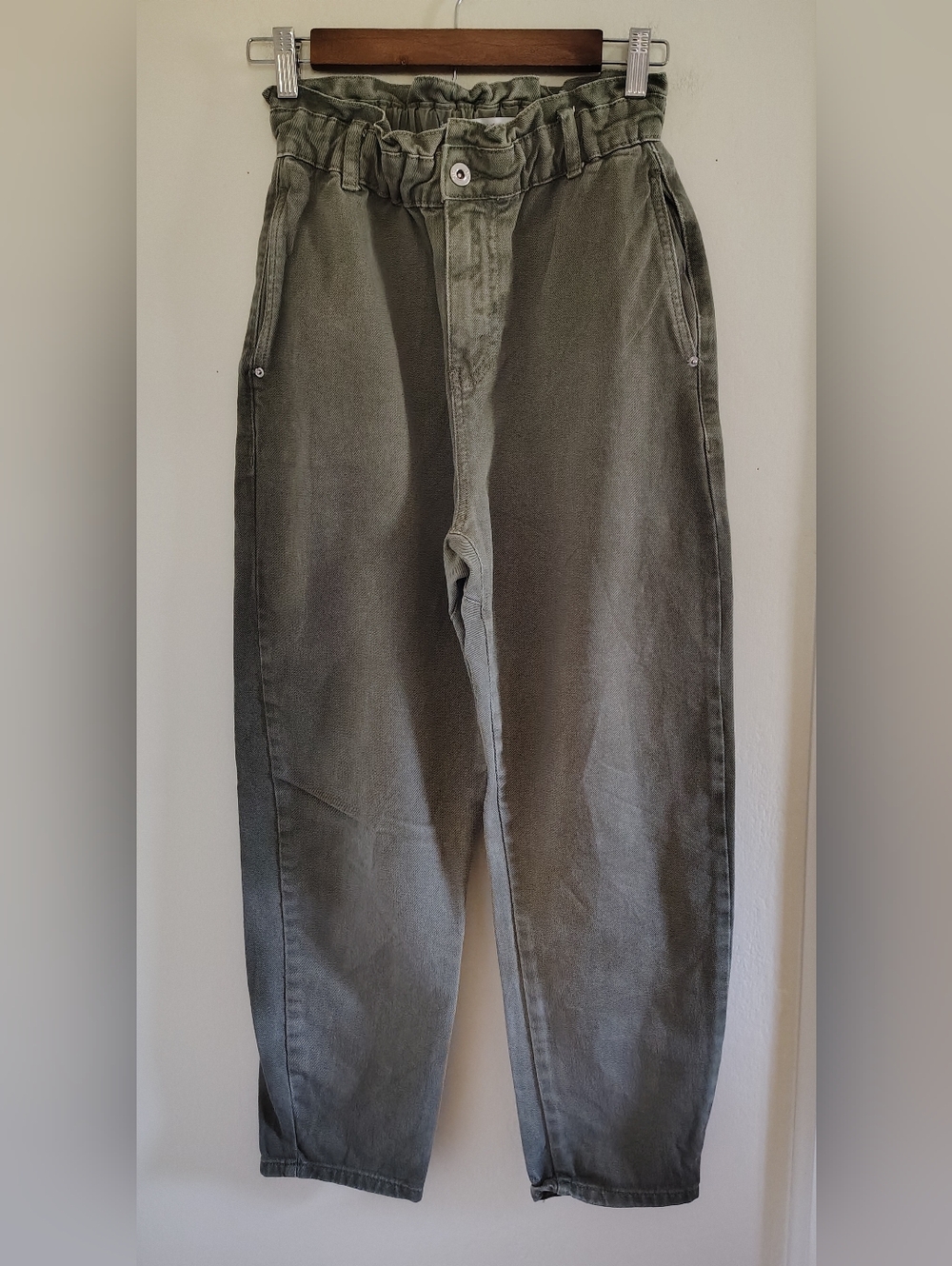Zara Paperbag Waist Barrel Jeans 2 Grunge Indie Gray Skater Streetwear Baggy